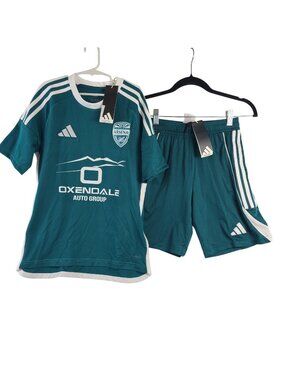NEW Adidas Youth Soccer Jersey & Shorts Teal/White Size M 11-12Y